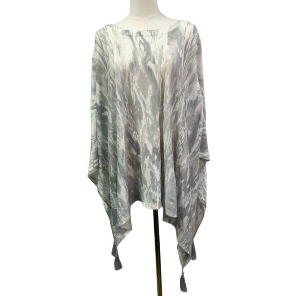J.‎ Jill Linen Artsy Poncho One Size Coastal Clean Girl Beachy Boho Fringe - Picture 1 of 13